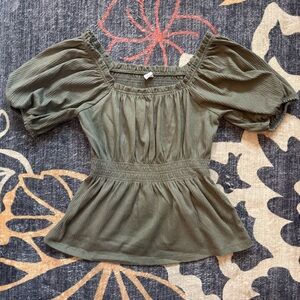 Old Navy Kids XS Forest Green Puff Sleeve Blouse
